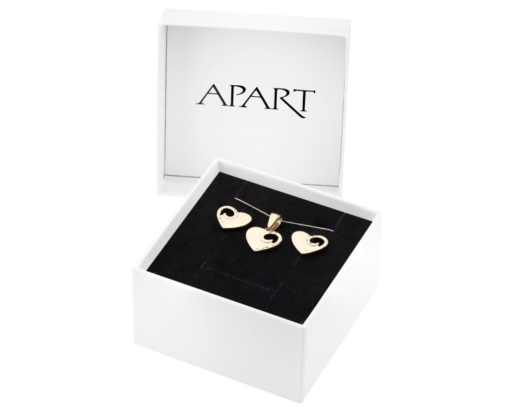 Złote kolczyki i zawieszka - komplet - serca