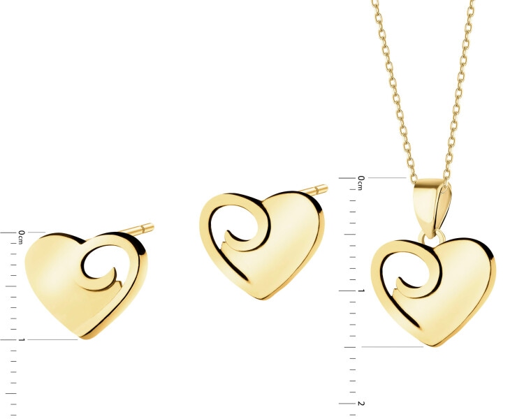 Złote kolczyki i zawieszka - komplet - serca