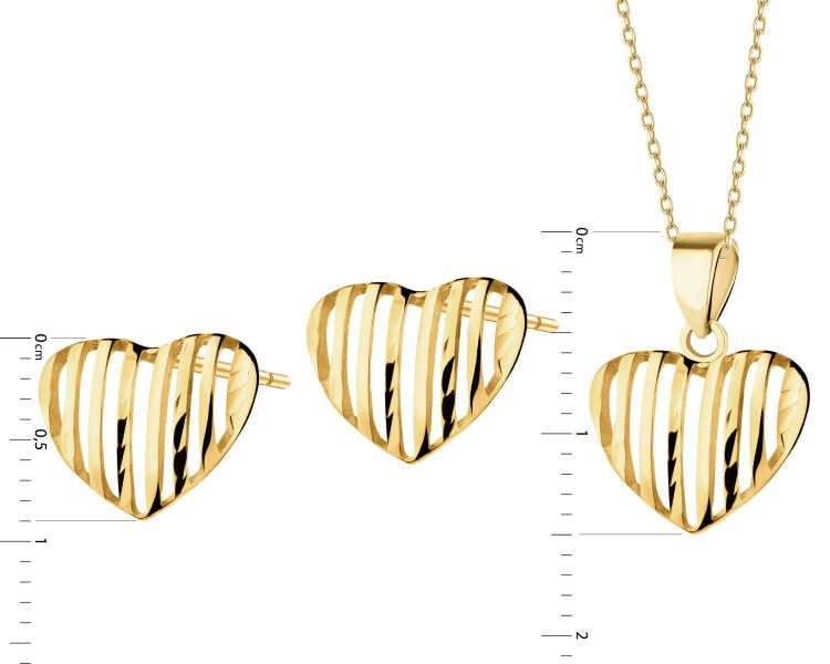 Złote kolczyki i zawieszka - komplet - serca