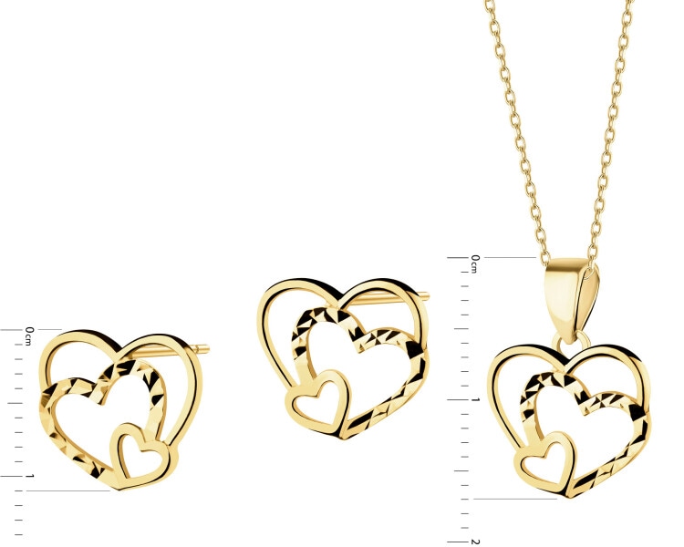 Złote kolczyki i zawieszka - komplet - serca