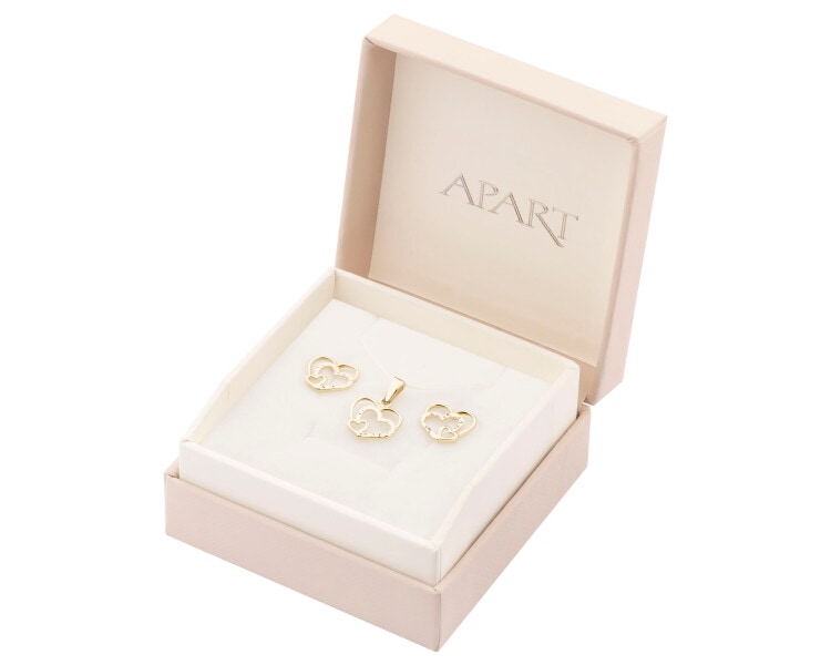 Złote kolczyki i zawieszka - komplet - serca