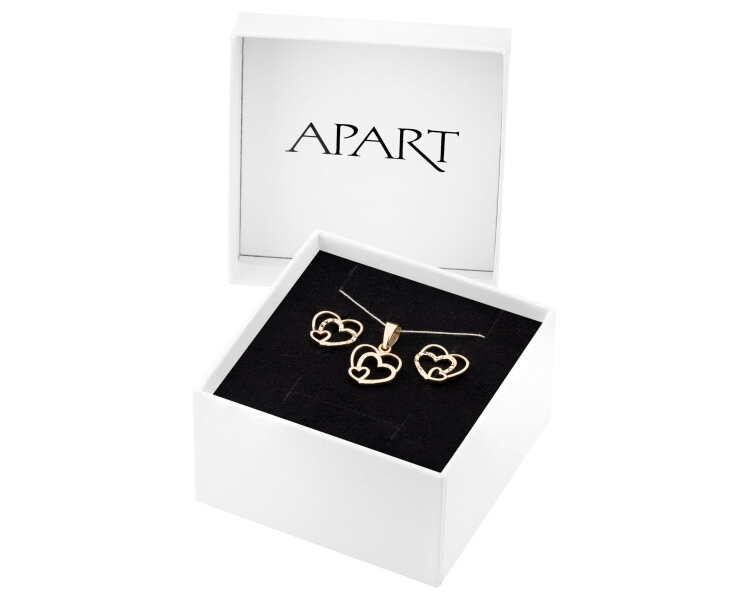 Złote kolczyki i zawieszka - komplet - serca