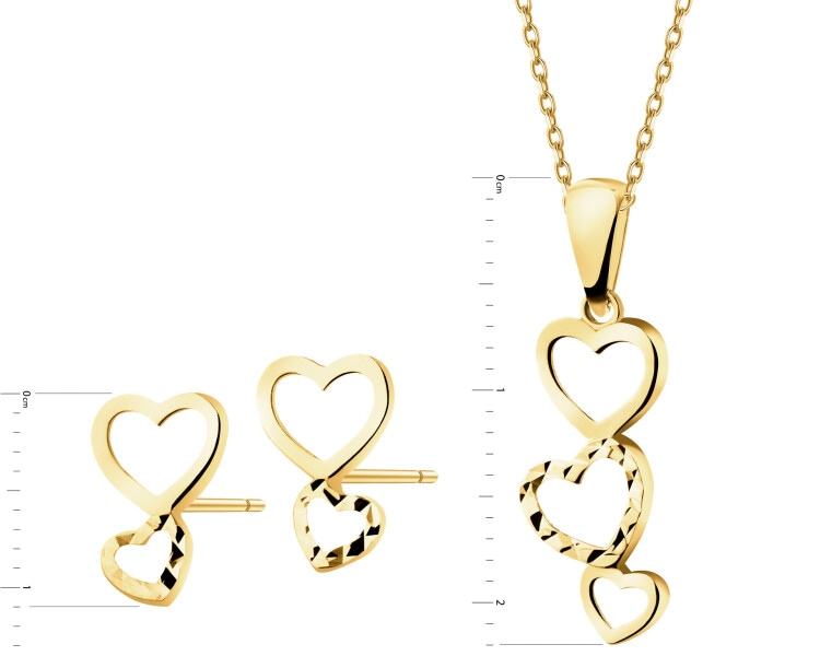 Złote kolczyki i zawieszka - komplet - serca