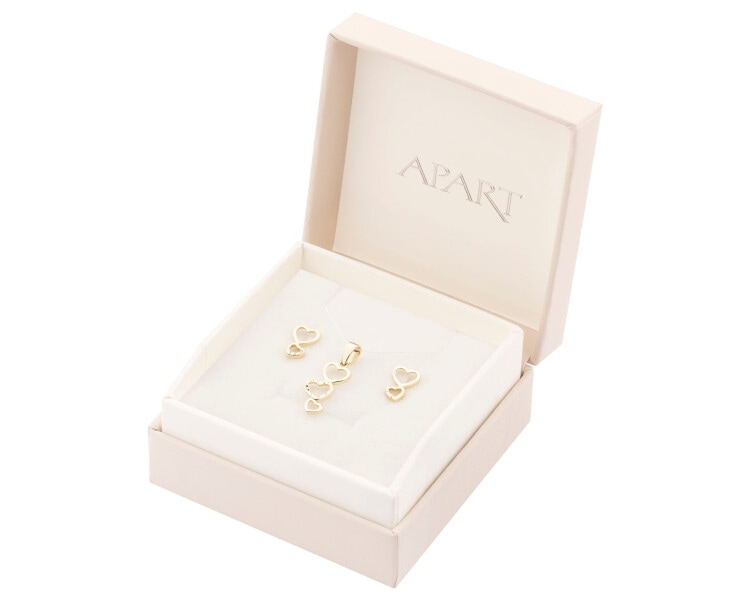 Złote kolczyki i zawieszka - komplet - serca