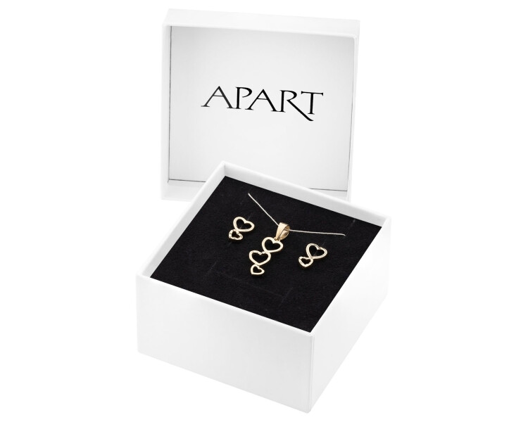 Złote kolczyki i zawieszka - komplet - serca