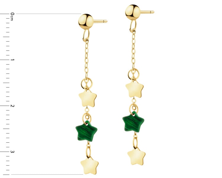 Złote kolczyki z malachitami syntetycznymi - gwiazdy