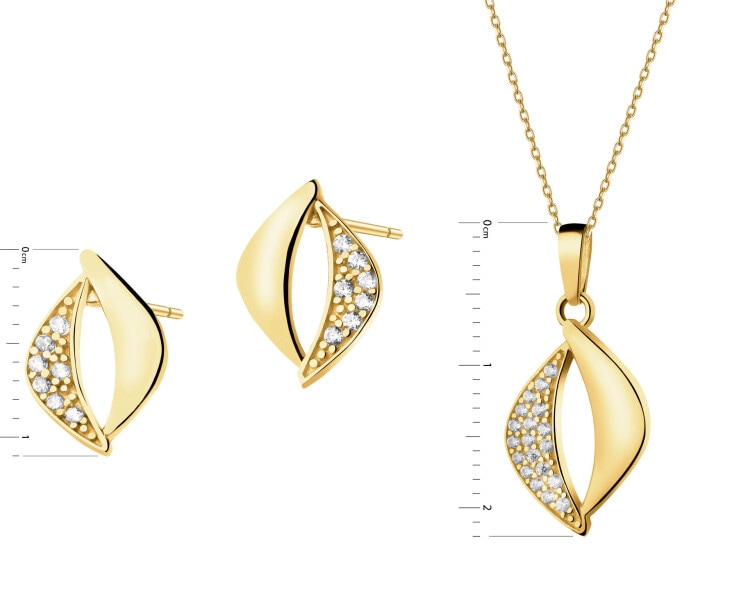 Złote kolczyki i zawieszka z cyrkoniami - komplet