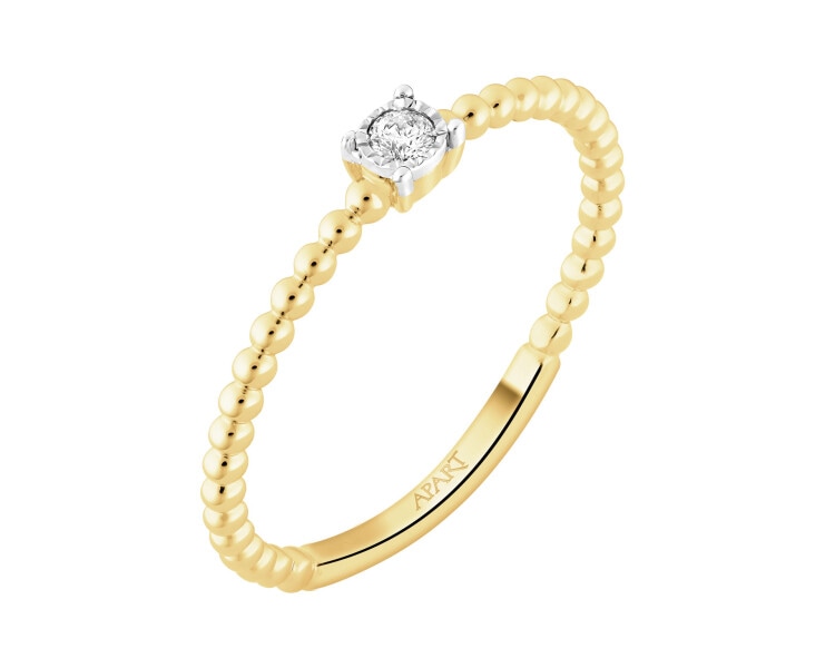 Pierścionek z żółtego i białego złota z brylantem - 0,03 ct - próba 375