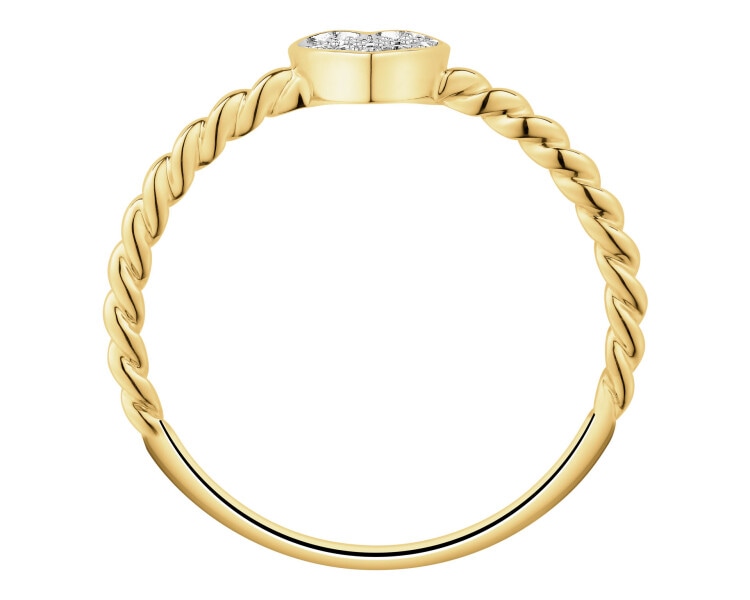 Pierścionek z żółtego złota z diamentami - serce - 0,04 ct - próba 375