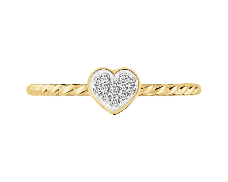 Pierścionek z żółtego złota z diamentami - serce - 0,04 ct - próba 375