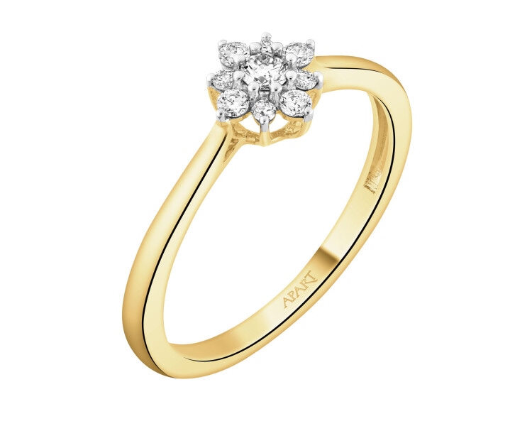 Pierścionek z żółtego złota z brylantami - 0,15 ct - próba 585