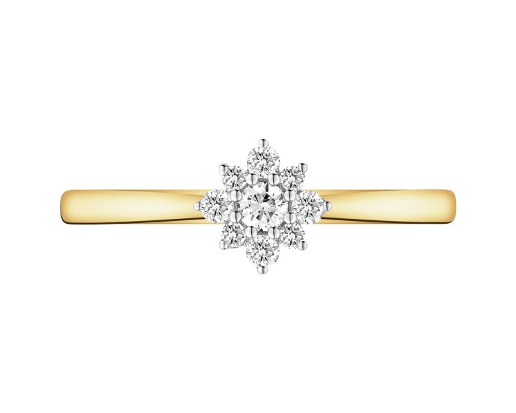 Pierścionek z żółtego złota z brylantami - 0,15 ct - próba 585