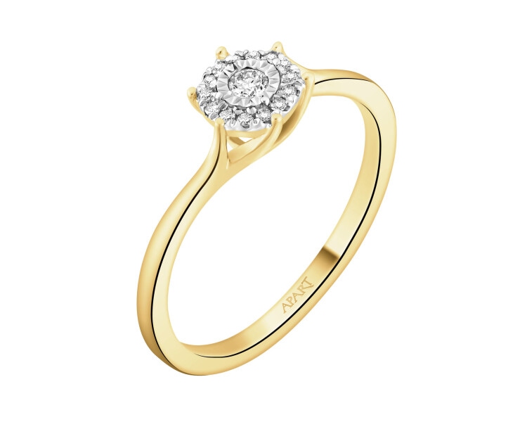 Pierścionek z żółtego złota z diamentami - 0,07 ct - próba 585