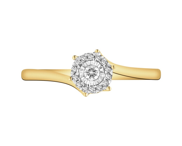 Pierścionek z żółtego złota z diamentami - 0,07 ct - próba 585