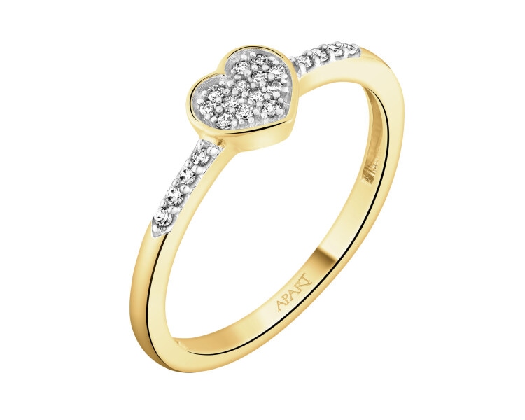 Pierścionek z żółtego złota z diamentami - serce - 0,07 ct - próba 585