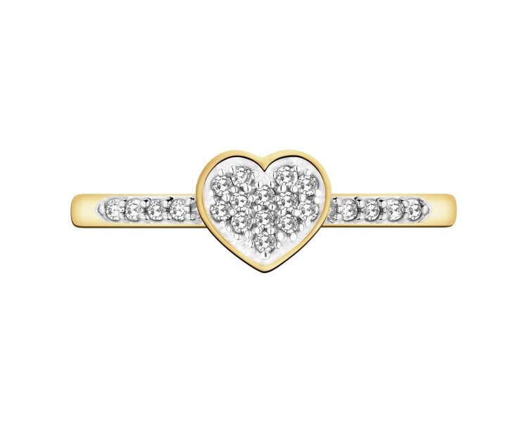 Pierścionek z żółtego złota z diamentami - serce - 0,07 ct - próba 585