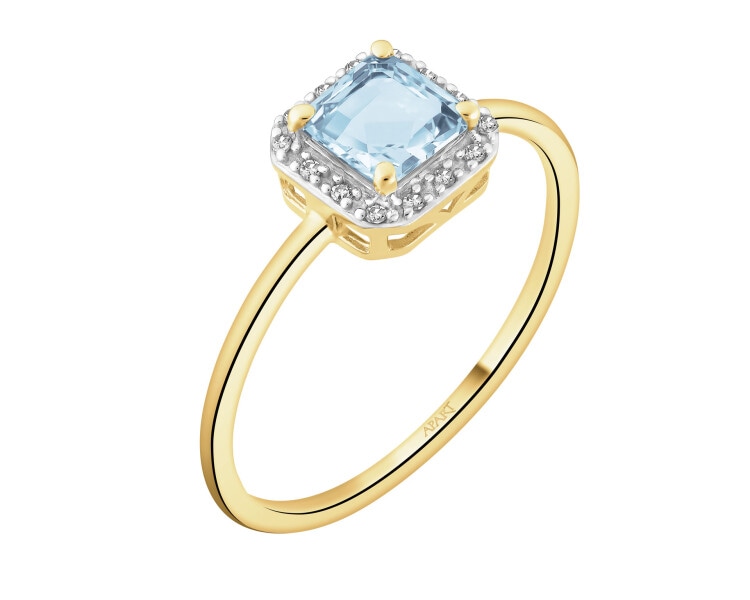 Zlatý prsten z diamanty a topazem Sky Blue - ryzost 585