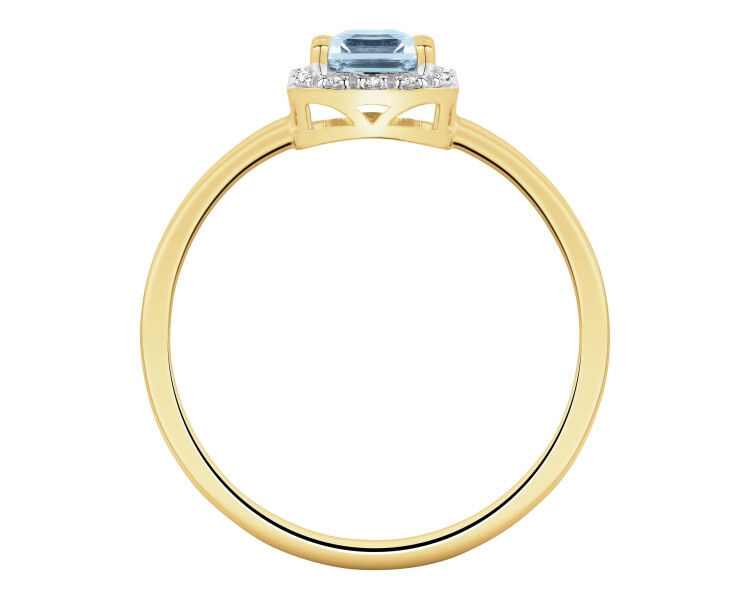 Zlatý prsten z diamanty a topazem Sky Blue - ryzost 585