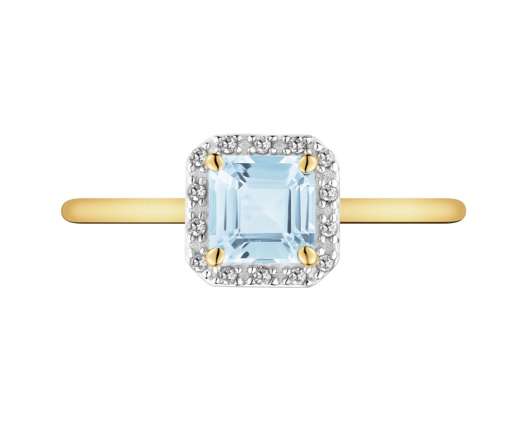 Zlatý prsten z diamanty a topazem Sky Blue - ryzost 585