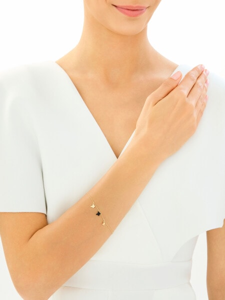 Zlatý náramek se syntetickým onyxem - motýli