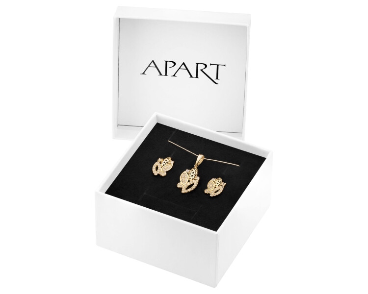 Złote kolczyki i zawieszka z cyrkoniami - komplet - liście