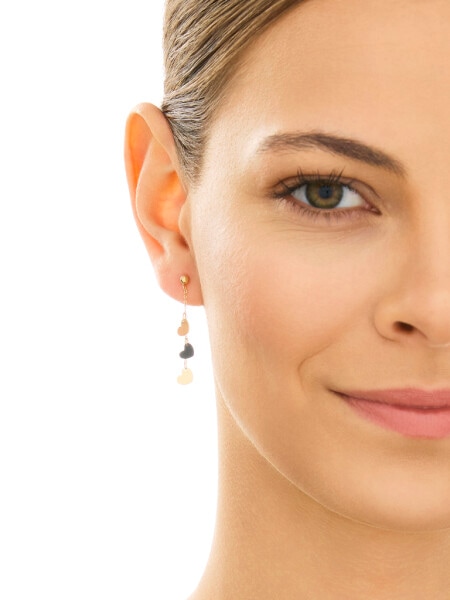 Złote kolczyki z onyksami syntetycznymi - serca