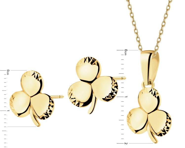 Złote kolczyki i zawieszka - komplet - koniczyny