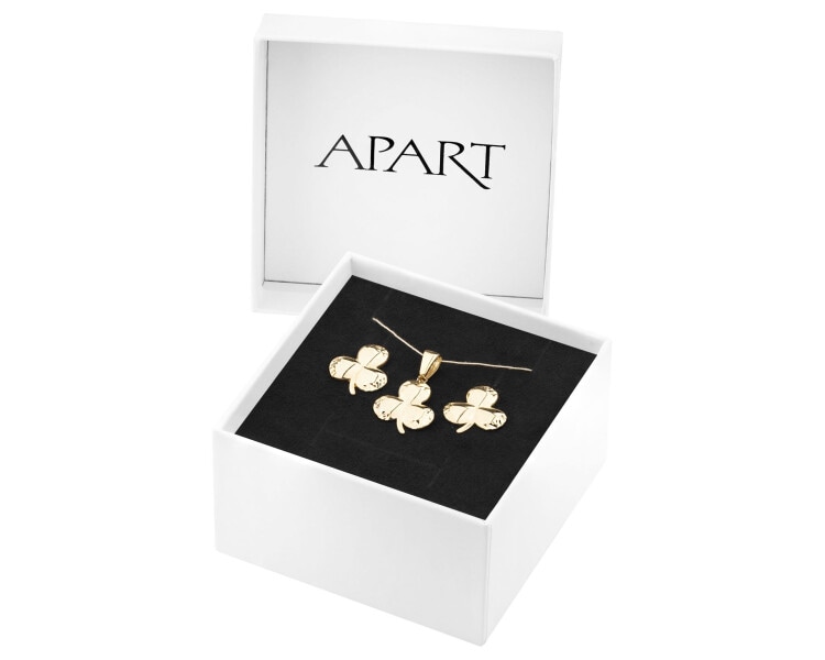 Złote kolczyki i zawieszka - komplet - koniczyny