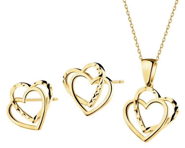 Złote kolczyki i zawieszka - komplet - serca