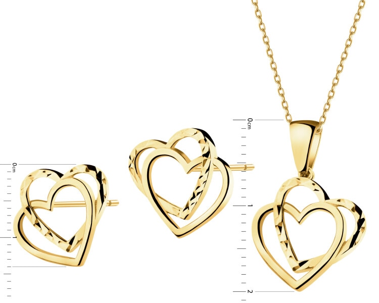Złote kolczyki i zawieszka - komplet - serca
