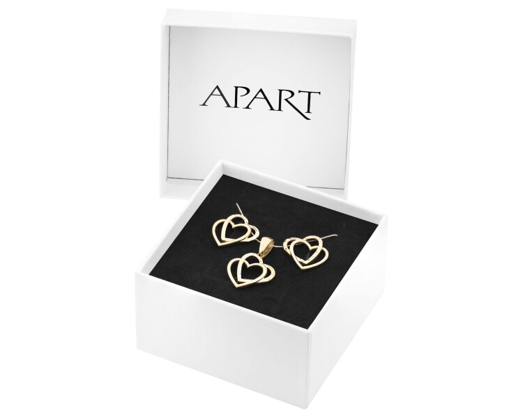 Złote kolczyki i zawieszka - komplet - serca