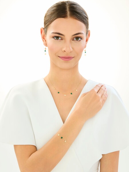 Zlatý náramek se syntetickým malachitem - motýli