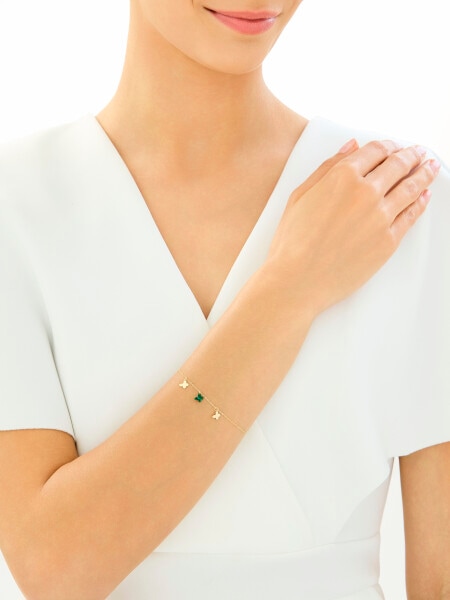 Zlatý náramek se syntetickým malachitem - motýli