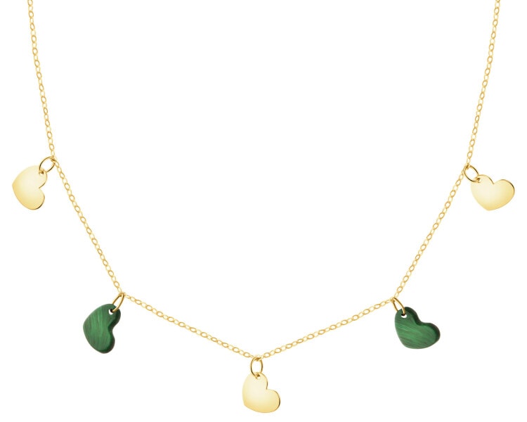 Złoty naszyjnik z malachitami syntetycznymi - serca