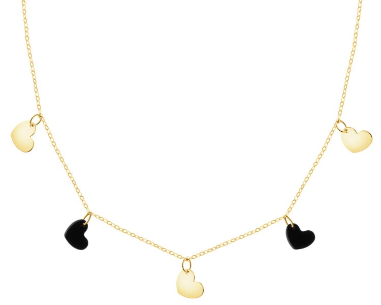 Zlatý náhrdelník se syntetickými onyxy - srdce
