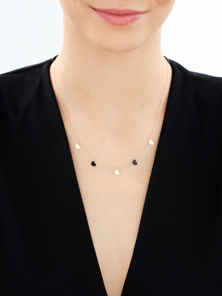 Zlatý náhrdelník se syntetickými onyxy - srdce
