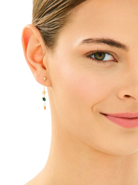 Złote kolczyki z malachitami syntetycznymi - gwiazdy