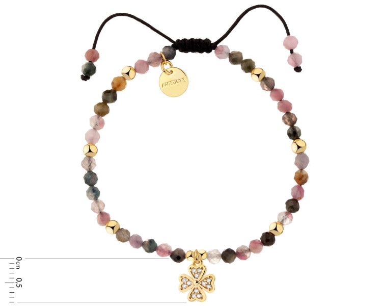 Bransoletka z mosiądzu pozłacana z turmalinami i cyrkoniami - koniczyna