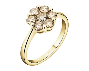 Pierścionek z żółtego złota z brylantami Champagne - kwiat - 0,75 ct - próba 585