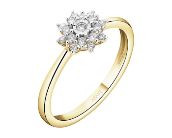Pierścionek z żółtego i białego złota z brylantami - 0,15 ct - próba 585