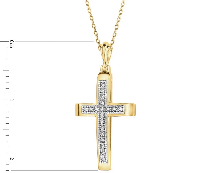 Zawieszka z żółtego złota z diamentami - krzyż - 0,05 ct - próba 585