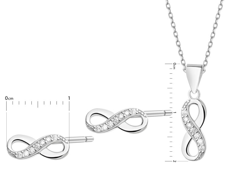 Srebrne kolczyki i zawieszka z cyrkoniami - komplet - nieskończoności