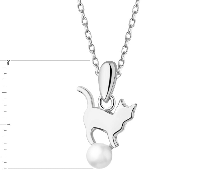 Stříbrný přívěsek s perlou - kočka