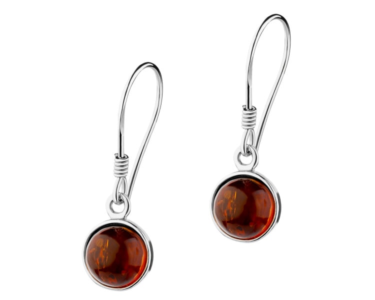 Kolczyki srebrne z bursztynem - kulki