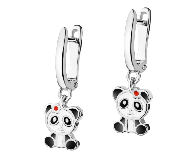 Kolczyki srebrne z emalią - miś panda
