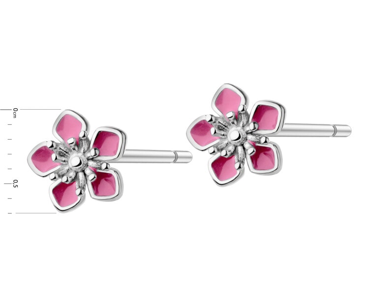 Stříbrné náušnice se smaltem - květy