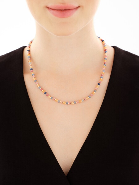 Naszyjnik z mosiądzu pozłacany z awenturynami i rhodonitami