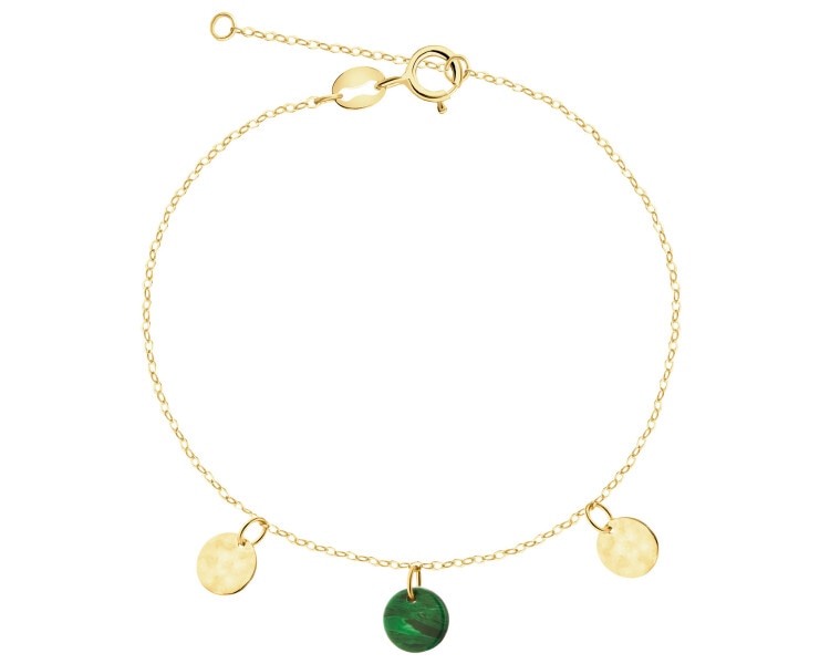 Złota bransoletka z malachitem syntetycznym - koła