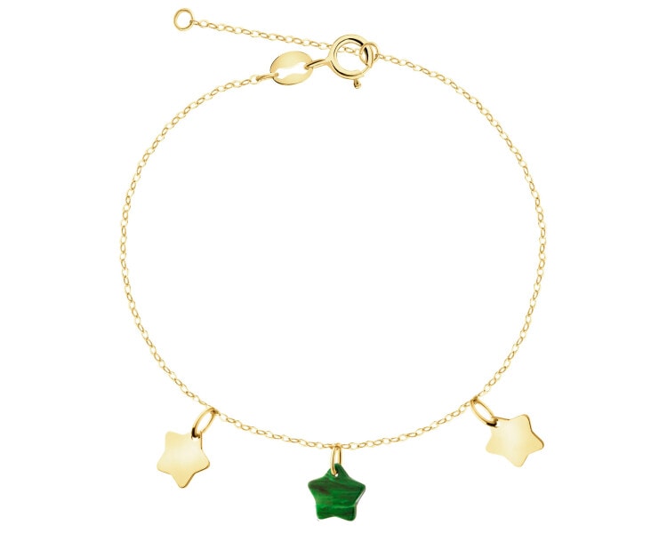 Złota bransoletka z malachitem syntetycznym - gwiazdy