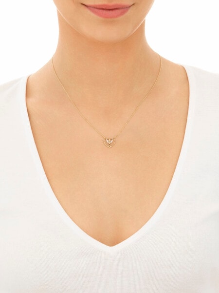Naszyjnik z żółtego złota z diamentami - aniołek, serce - 0,006 ct - próba 375